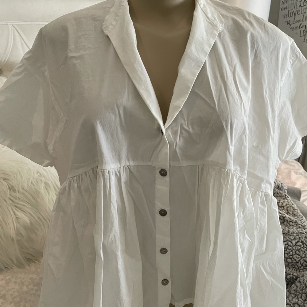 OTTOD’AME BOHO WHITE BLOUSE OVERSIZED SHORT SZ 6